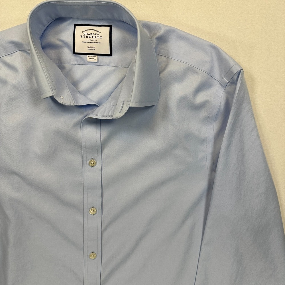 Charles Tyrwhitt Slim Fit Dress Shirt Mens 15.5 35 Blue Non Iron Button Up‎